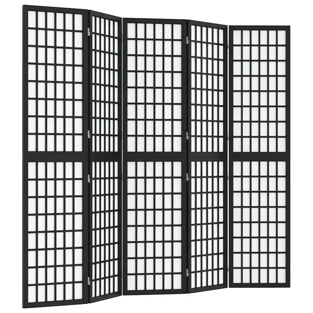 Divisorio Pieghevole 5 Pannelli Stile Giapponese 200x170cm Nero 352081