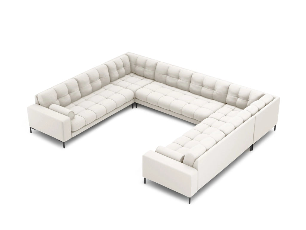 Cosmopolitan Design - Divano panoramico "Bali" 9 posti in tessuto strutturato beige chiaro 