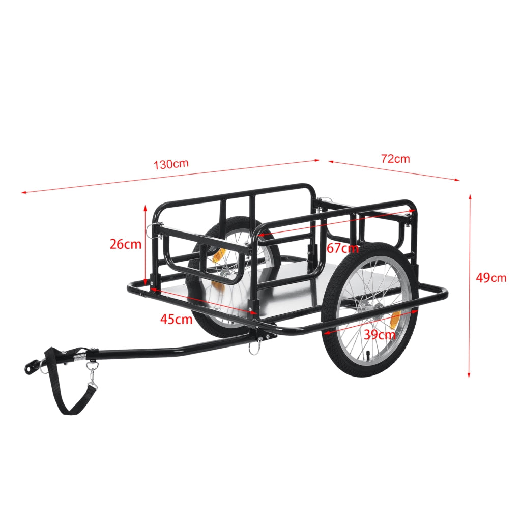 Rimorchio Cargo per Bicicletta 130 x 72 x 49 cm Carrello Trasporto per Bici con Telaio in Acciaio Carico Max. 40 kg - Nero