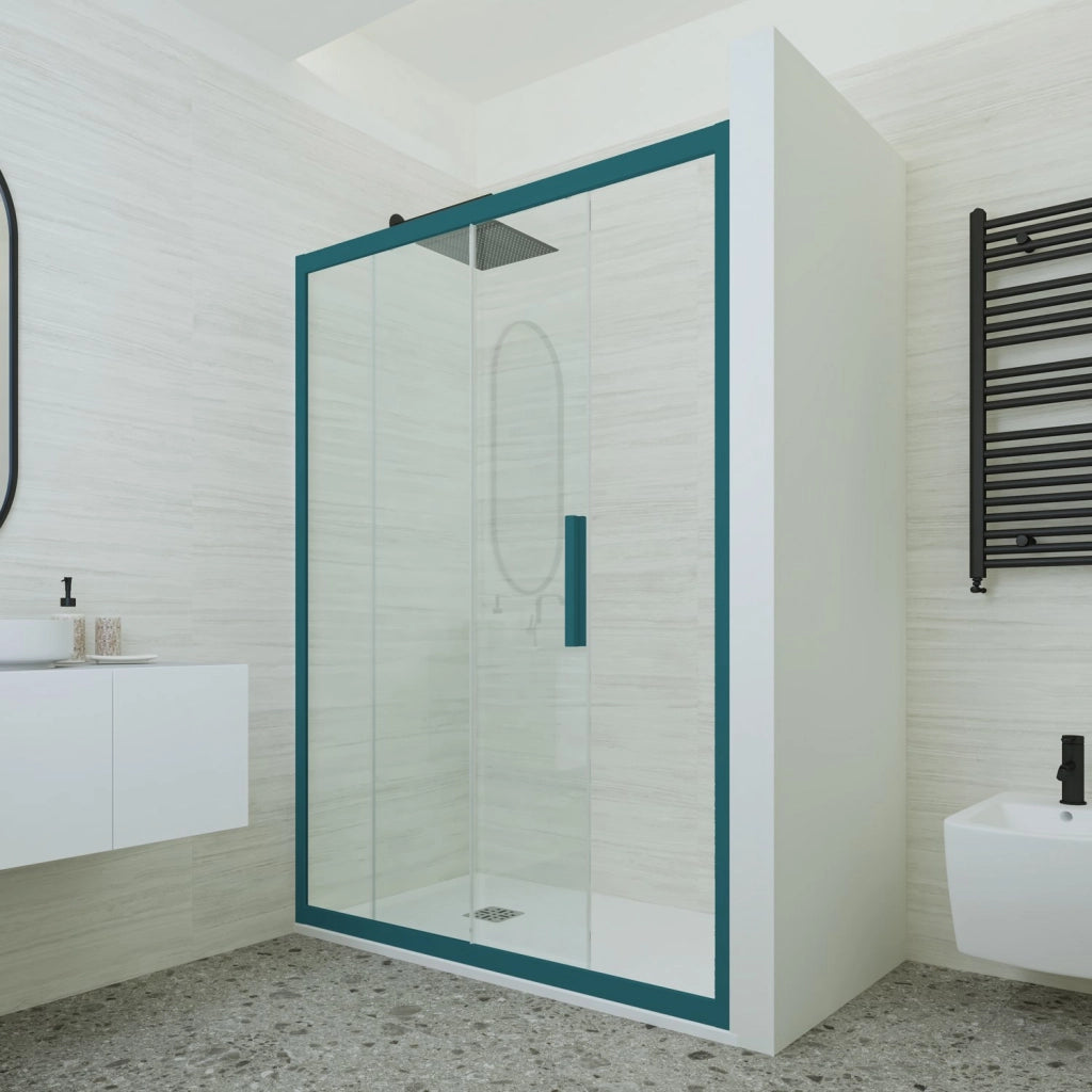 Porta doccia scorrevole 100 CM H 200 Vetro Trasparente Profilo Verde night watch mod. Deco