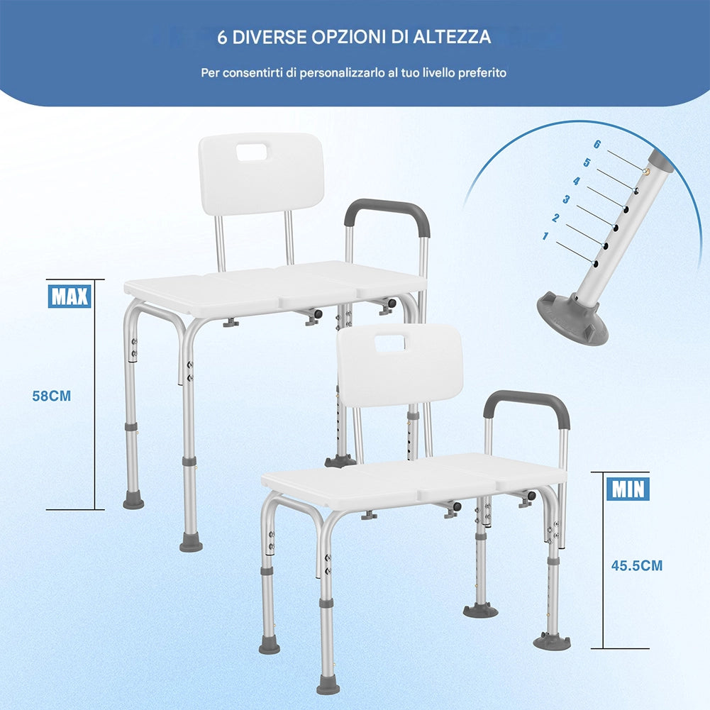 Sgabello Doccia Doppio in Alluminio 76x45x92.5cm per Anziani Mobilità Ridotta