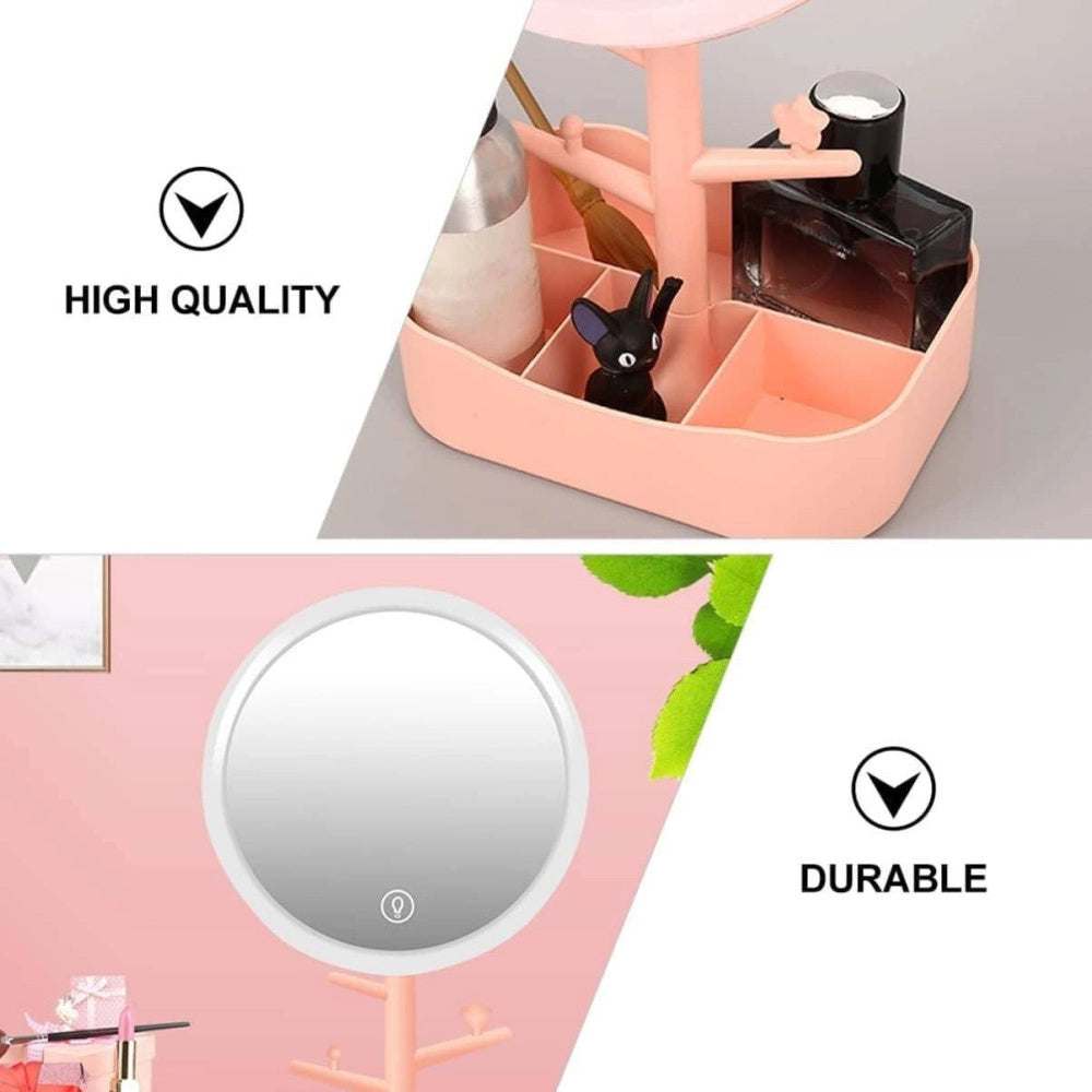 Trade Shop - Specchio Per Trucco Makeup Da Tavolo Con Luce A Led Ricaricabile + Portagioielli -