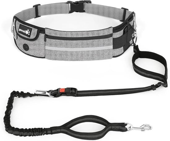 Cintura per cani senza mani con taschino - Altezza del pettorale con imbottitura morbida, maniglie a doppia imbottitura e bungee resistente per camminare, correre, andare in bicicletta e correre (fino a 100 kg)