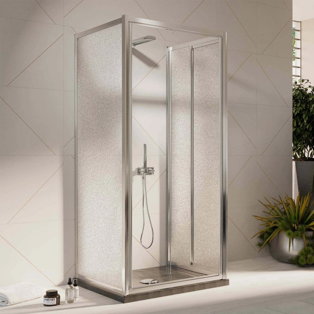 Box Doccia 3 lati 75x75x75CM H198 Cristallo Stampato C 2 Fissi+Saloon 2 Ante Battente 75 mod. West