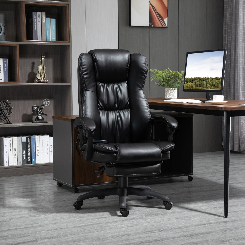 Sedia da Ufficio con Massaggio e Altezza Regolabile ¨C Zephmum ¨C Nera, Similpelle, 68.5x68.5x113-121 cm