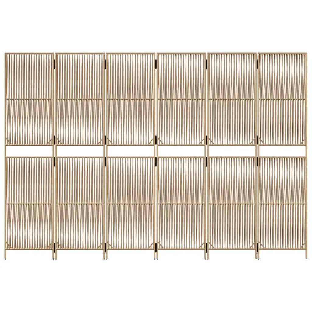 Divisorio per Ambienti | Divider per stanze | Paravento a 6 Pannelli Beige in Polyrattan