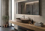 Lavabo ovale da appoggio senza troppo pieno in ceramica con foro rubinetto - Tortora Opaco