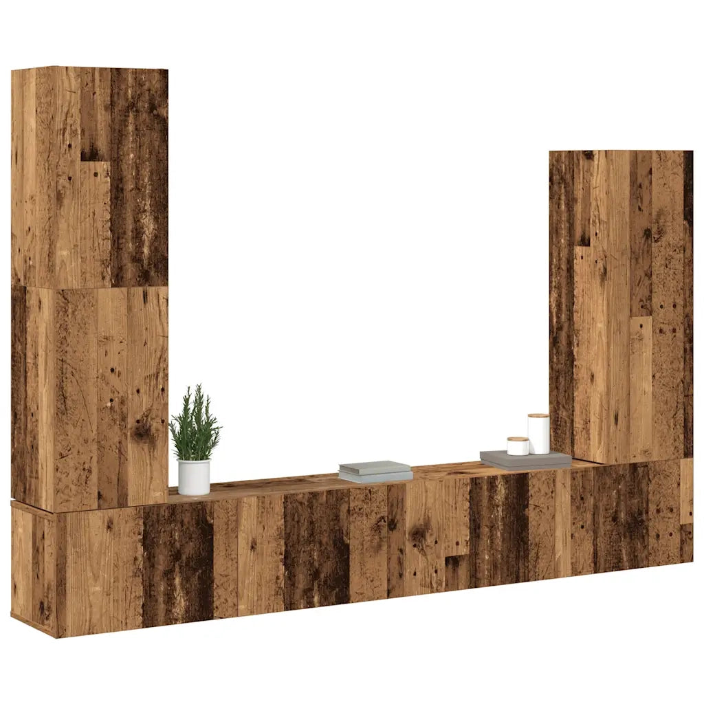 Set Mobile TV 4 pz Montato a Parete Legno Antico in Truciolato