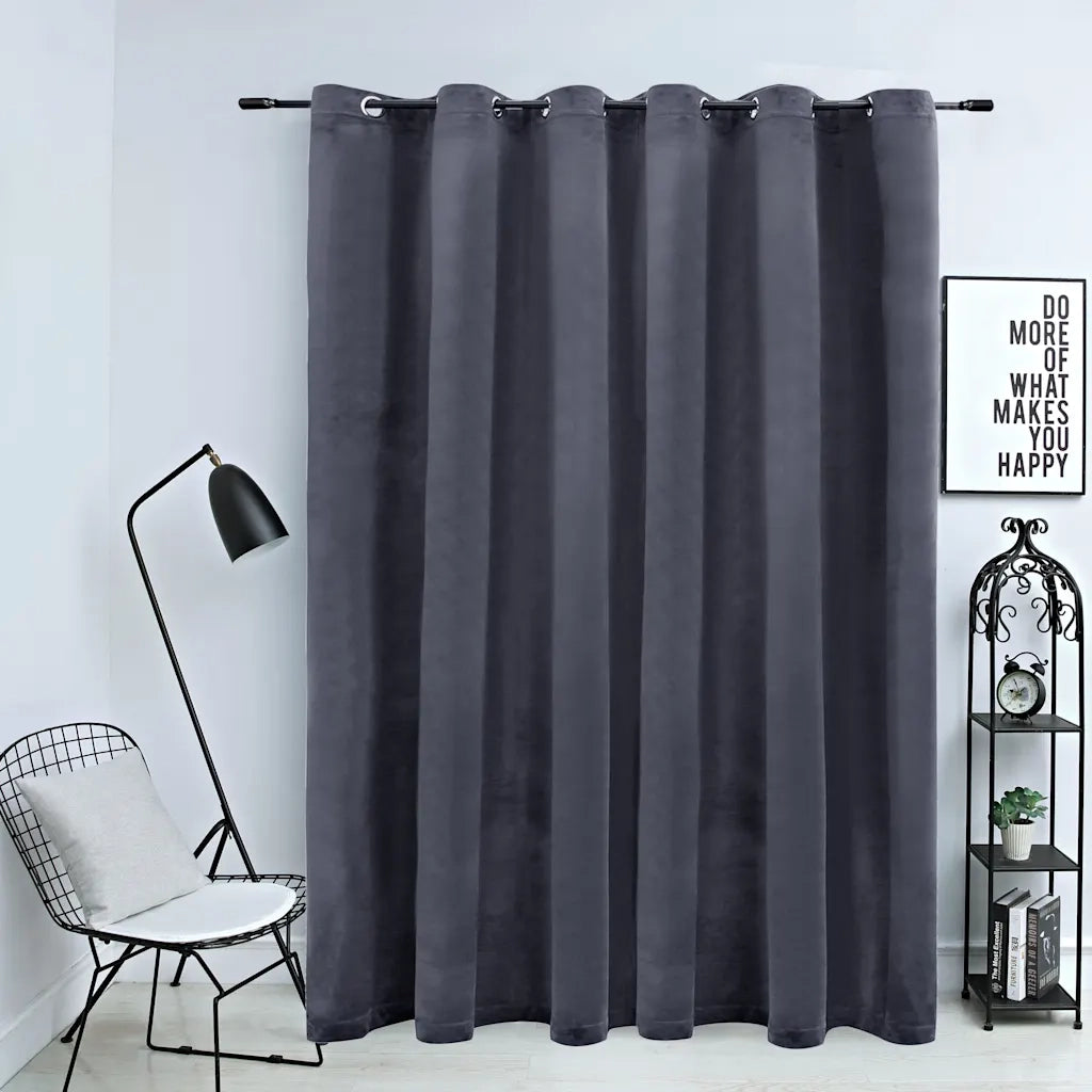 Tenda Oscurante Anelli in Metallo Velluto Antracite 290x245 cm 134499