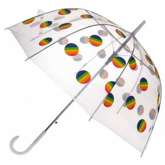 Parasole automatico a cupola - Transparenza - Impermeabile al vento - Diametro 85 cm - Punti bandiera colorati - Design moda