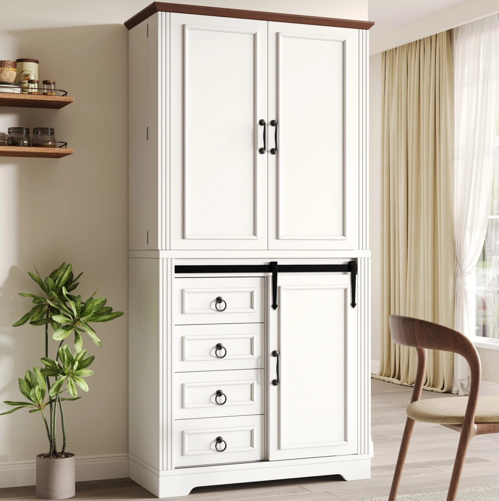 Credenza alta 80x39.8x180 cm con protezione antiribaltamento; soft-close; MDF bianco