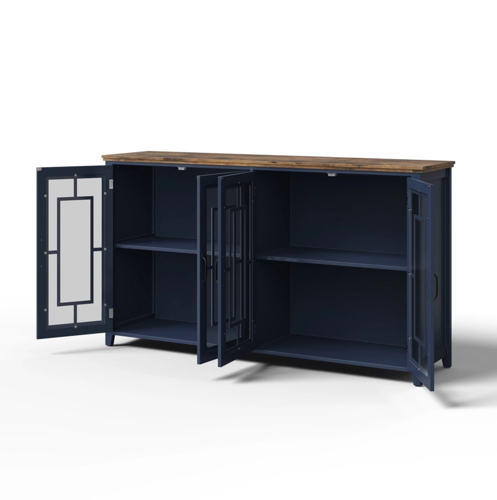 Credenza cucina 160x40x86 cm con ante in vetro; ampia capacità; MDF blu