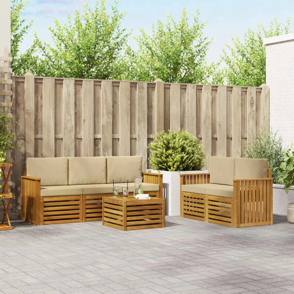 Set divani 6 pcs Naturale e Beige Legno di Acacia Massello