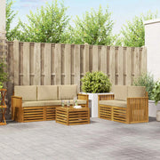 Set divani 6 pcs Naturale e Beige Legno di Acacia Massello