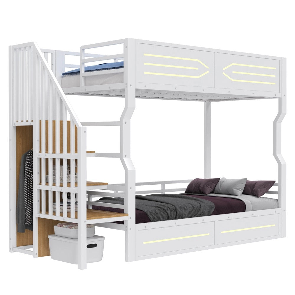 Letto a Castello con Soppalco e Cassetti ¨C Xylo ¨C Bianco, LED, 90x200