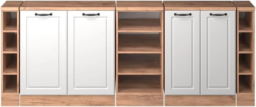 Set di mobili sottotetto Rion, Bianco casa di campagna, 210 cm Set di 5 carcasse armadio profondità 60 cm, adatto per il salvaspazio sotto tetti spioventi