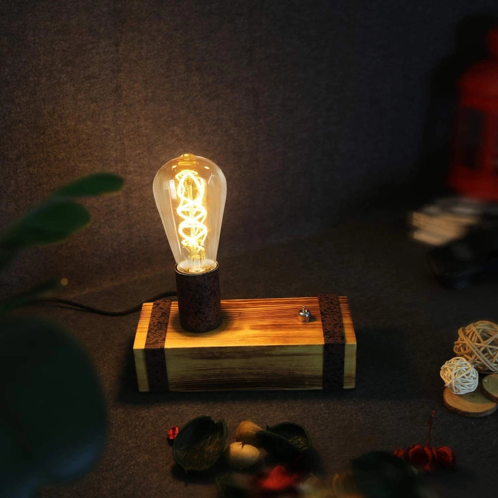 ZMH Lampada da tavolo vintage legno E27 industriale camera letto soggiorno ufficio senza lampadina