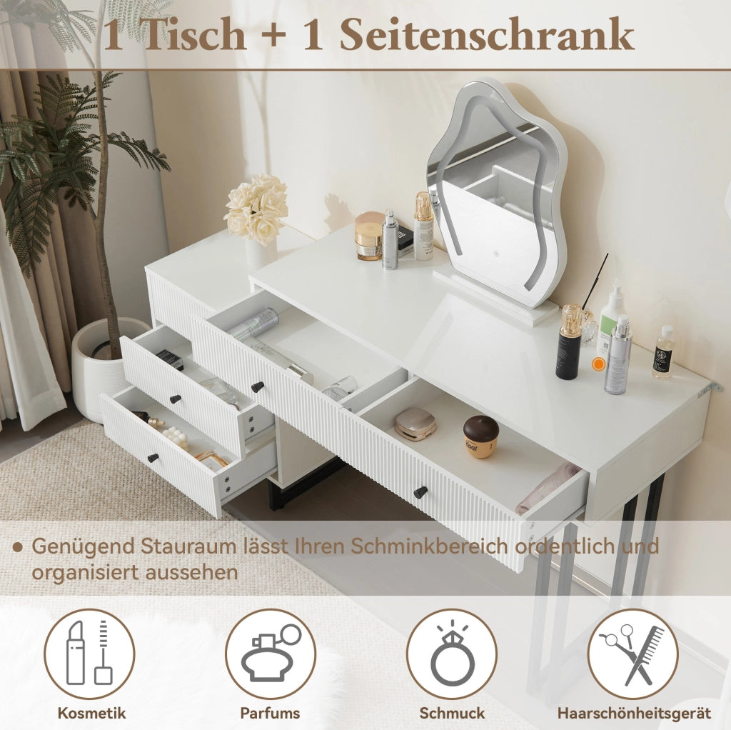 Toeletta con specchio LED dimmerabile, 5 cassetti e piano da 100 x 40 cm