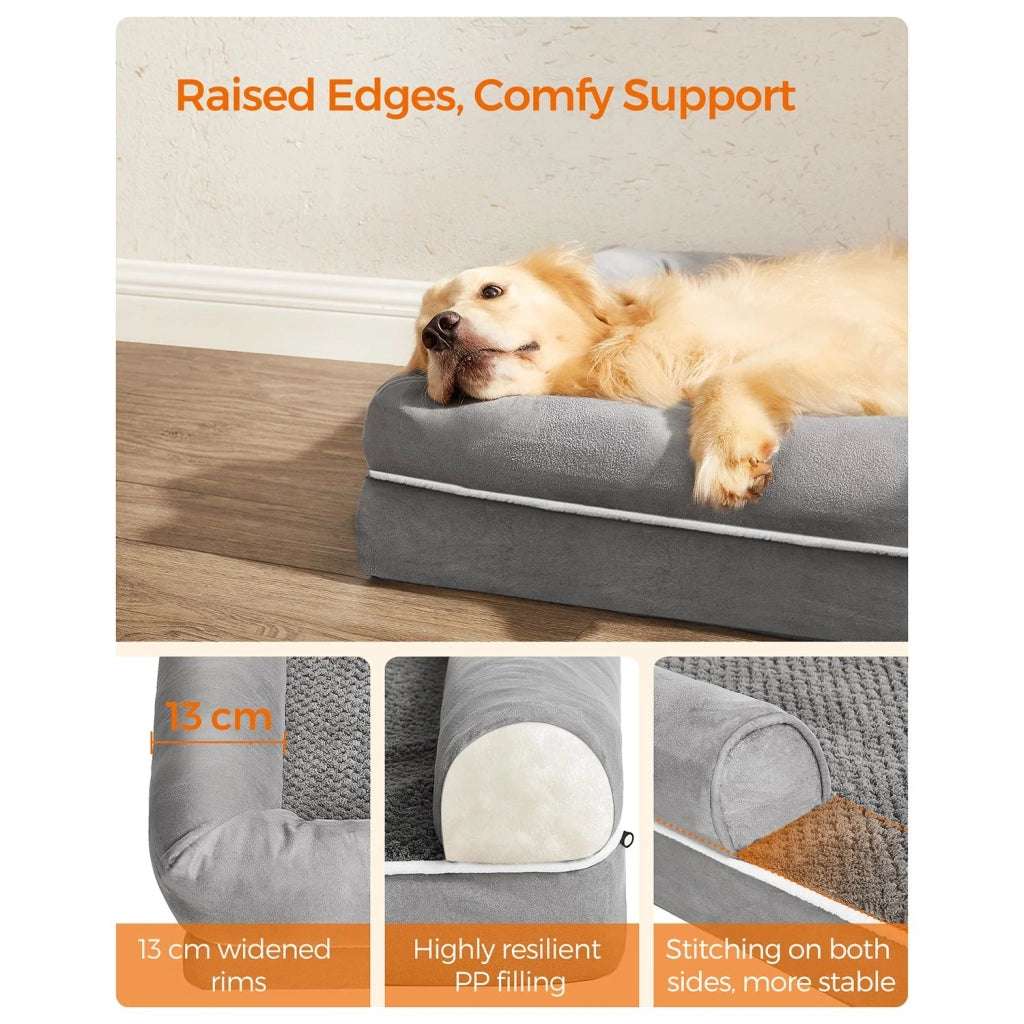 Cuccia ortopedica per cani divano letto per animali domestici imbottitura morbida bordi rialzati rivestimento sfoderabile e lavabile 106 x 80 x 25 cm antiscivolo grigio chiaro 12_0006855