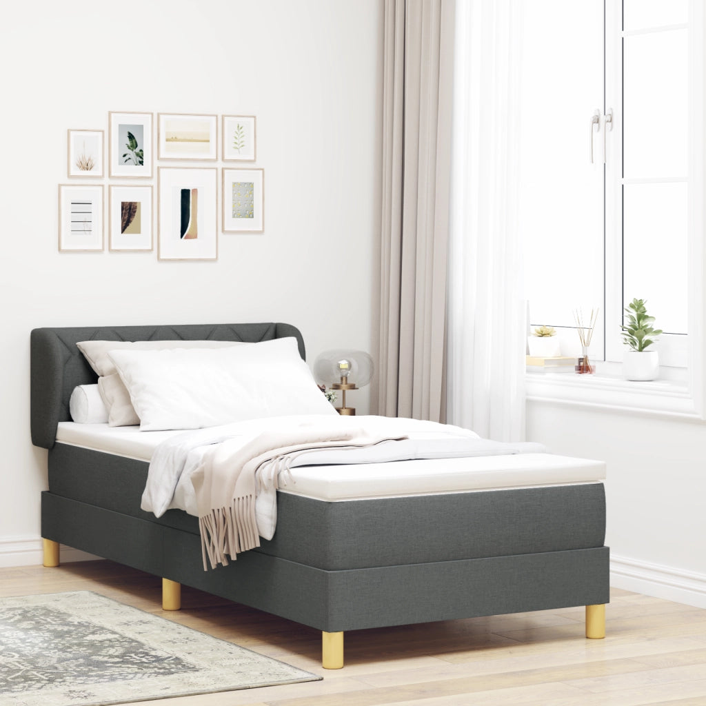 Letto Box Spring con Materasso - Grigio Scuro, 100x200 cm, Tessuto