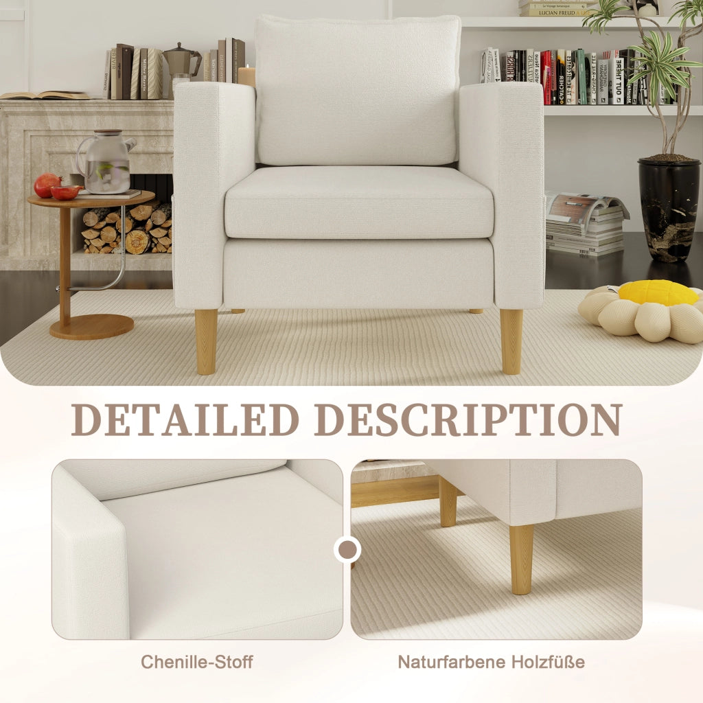 POLTRONA da lettura 71x68x82 cm in chenille beige