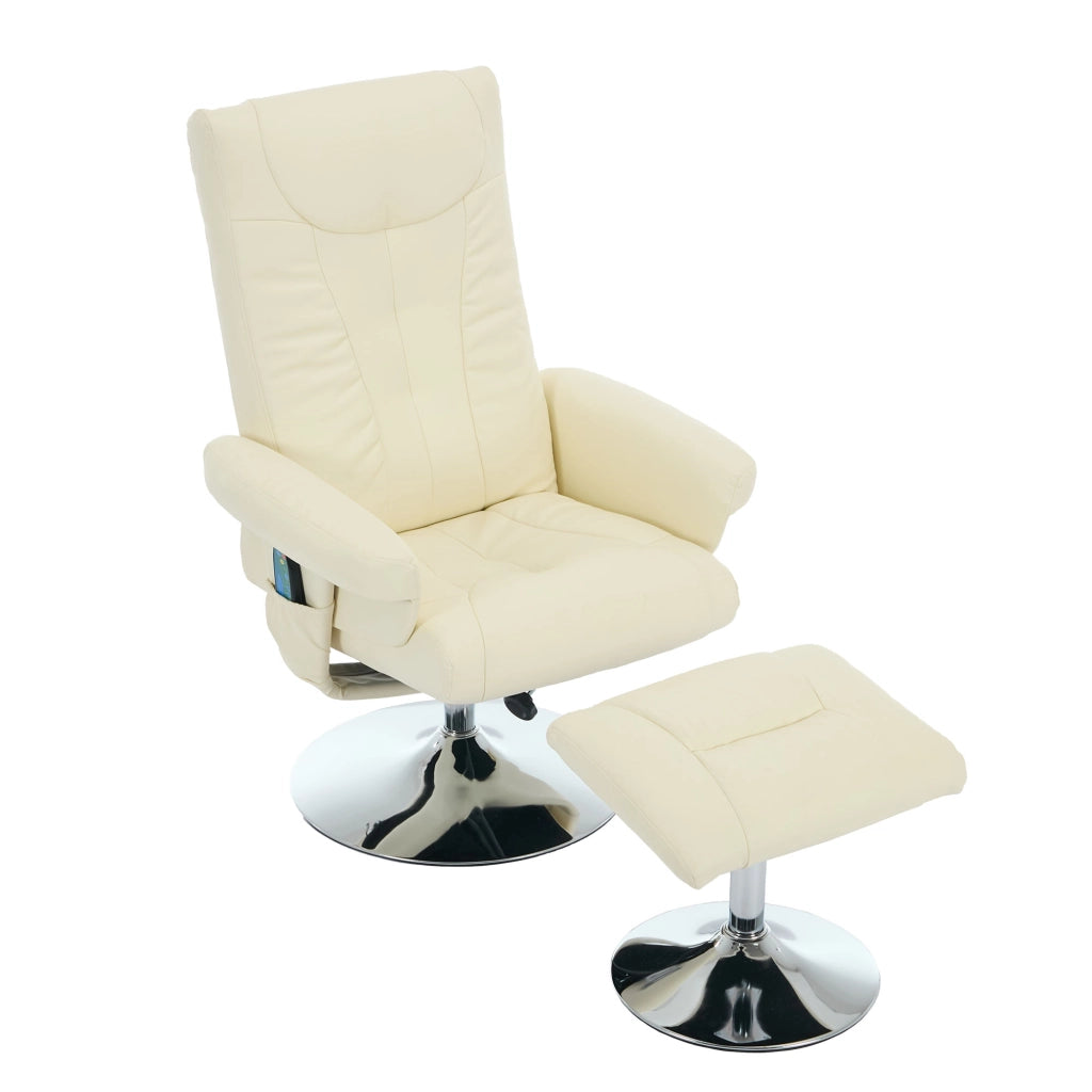 Poltrona Relax Reclinabile Massaggiante Elettrica con Poggiapiedi ¨C MINIMAL ¨C Similpelle Beige, Girevole 360¡ã