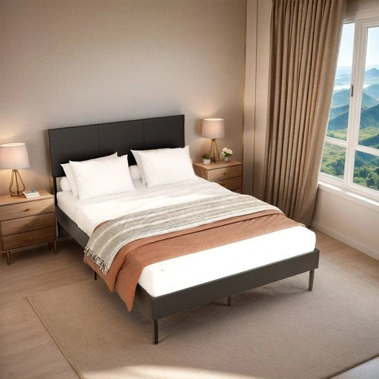 Letto con cassettone 120x200 cm - Testata imbottita nera, inclusa base in rete e letto a cassetti ampio