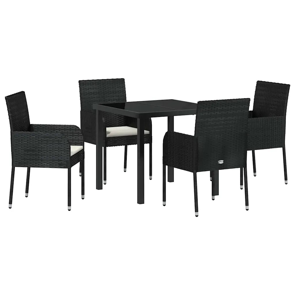 Set da Pranzo per Giardino con cuscino 5 pcs Nero polyrattan