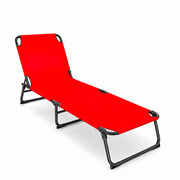 Lettino Pieghevole Prendisole Senza Tettuccio Parasole Schienale Reclinabile Regolabile Struttura In Metallo Nero Sedia Sdraio Per Spiaggia Mare Giardino Piscina 187 x 53 x 24 Cm (Rosso)