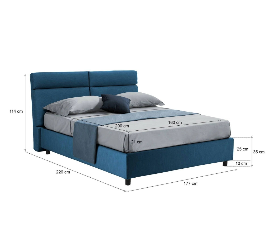 Letto Matrimoniale Annus, Letto Matrimoniale Materasso Incluso Made in Italy, blu