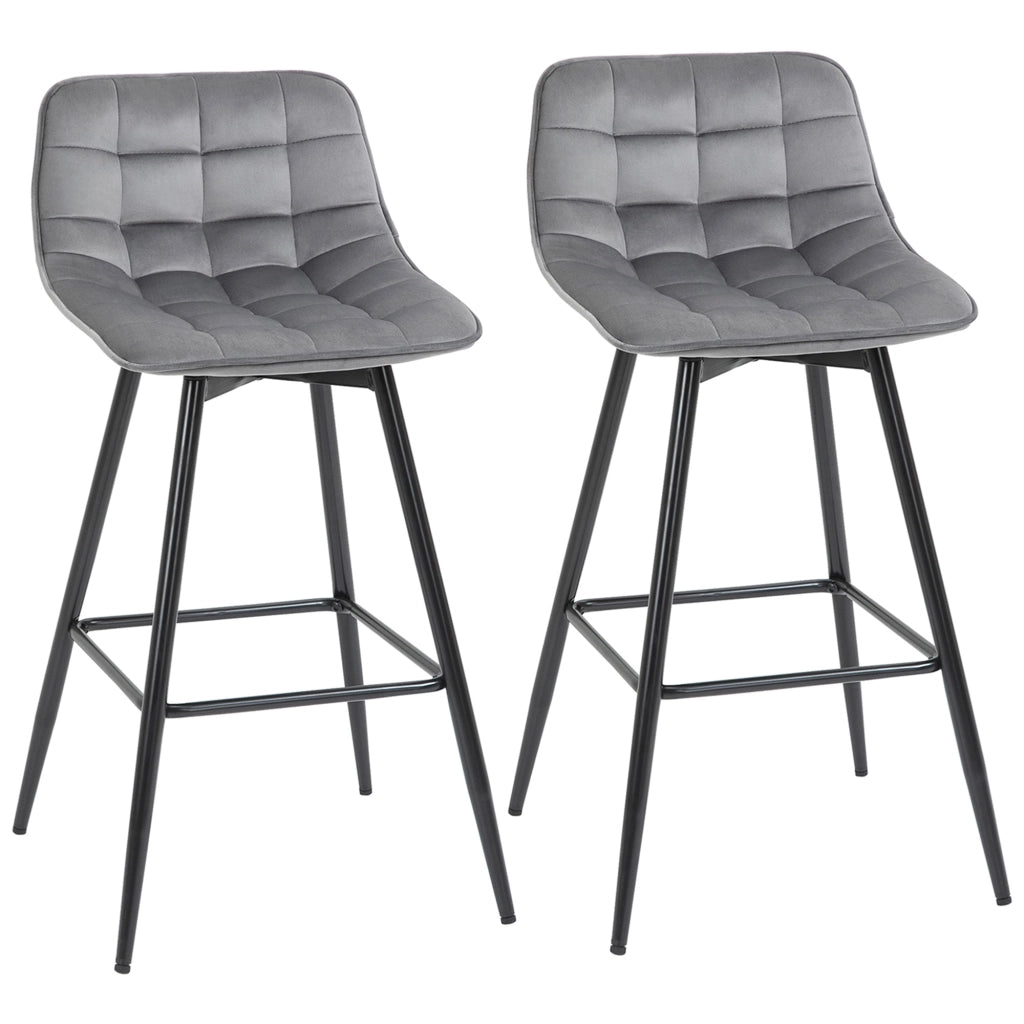 Set 2 Sgabelli Imbottite da Bar 45x47x88 cm in Metallo e Tessuto Vellutato Grigio