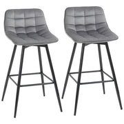 Set 2 Sgabelli Imbottite da Bar 45x47x88 cm in Metallo e Tessuto Vellutato Grigio