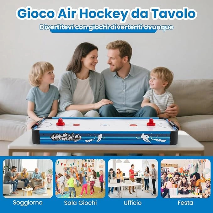 Tavolo da Air Hockey, con 12V Motore Elettrico Potente, 2 Dischi e 2 Spintori, Air Hockey da Tavolo per Sala Giochi Casa Ufficio, 108x50,5x10 cm