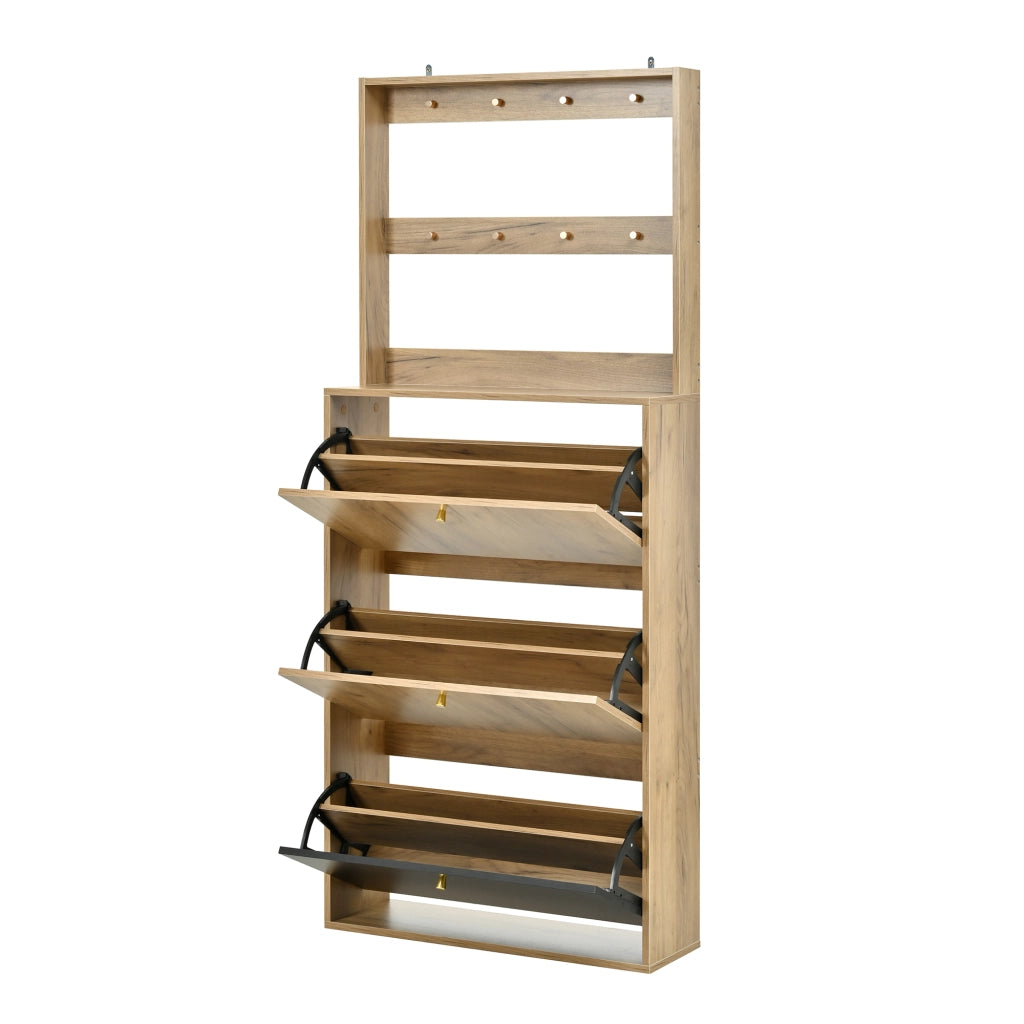 Mobile per scarpe con 3 scomparti ribaltabili; ganci e ripiano regolabile; per ingresso; 75 × 24 × 180 cm