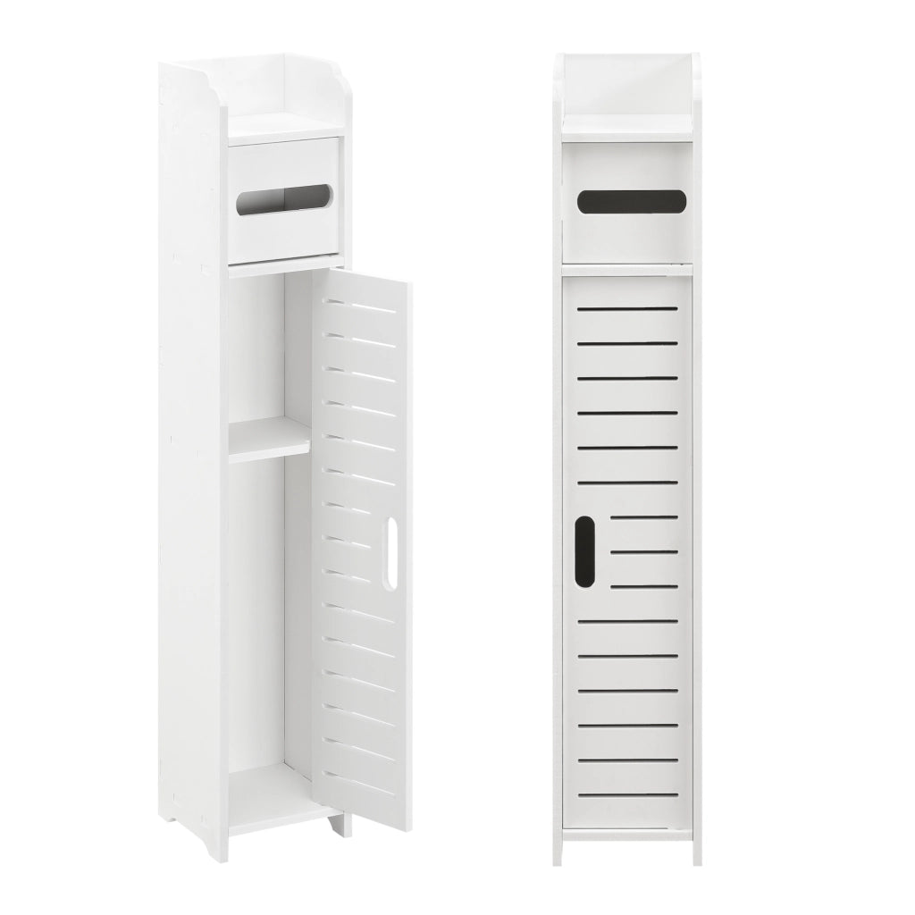 Mobiletto Contenitore Leoben da Bagno con Scomparto Porta Carta Igiencia 80 x 15 x 15 cm - Bianco [en.casa]