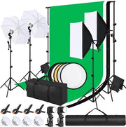Fotostudio Set con Illuminazione LED - 2x Box Soft + 2x Parapluo - Lampade LED 5500K - Incluso 2x3m Fondalino Posterio