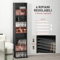 Libreria Porta CD e DVD 33x24x140 cm con 6 Ripiani Regolabili Nero