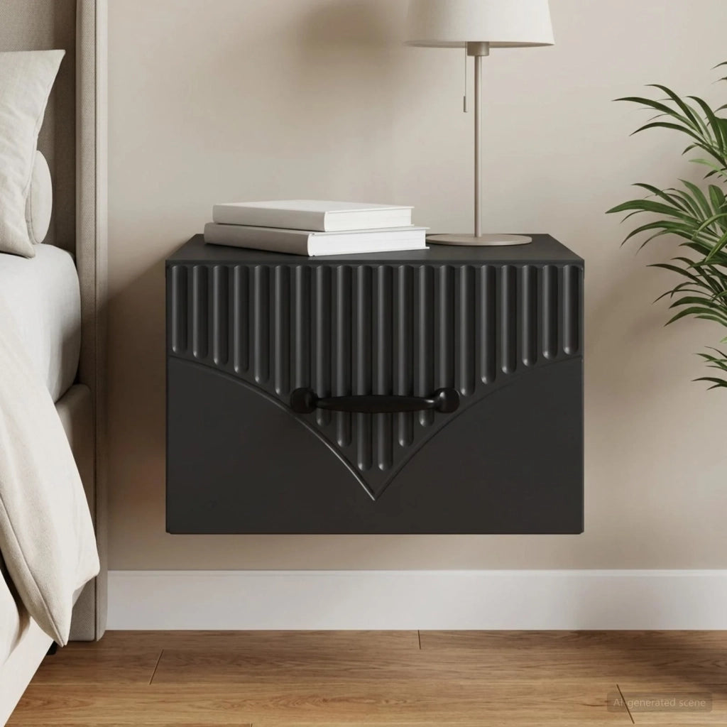 Mobiletto da notte a muro con cassetto Nero 34,5 x 33 x 20 cm 898937