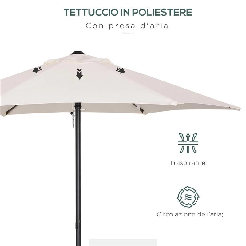 OMBRELLONE DA GIARDINO 2X2M ROTONDO CON PALO CENTRALE IN ALLUMINIO E POLIESTERE CREMA