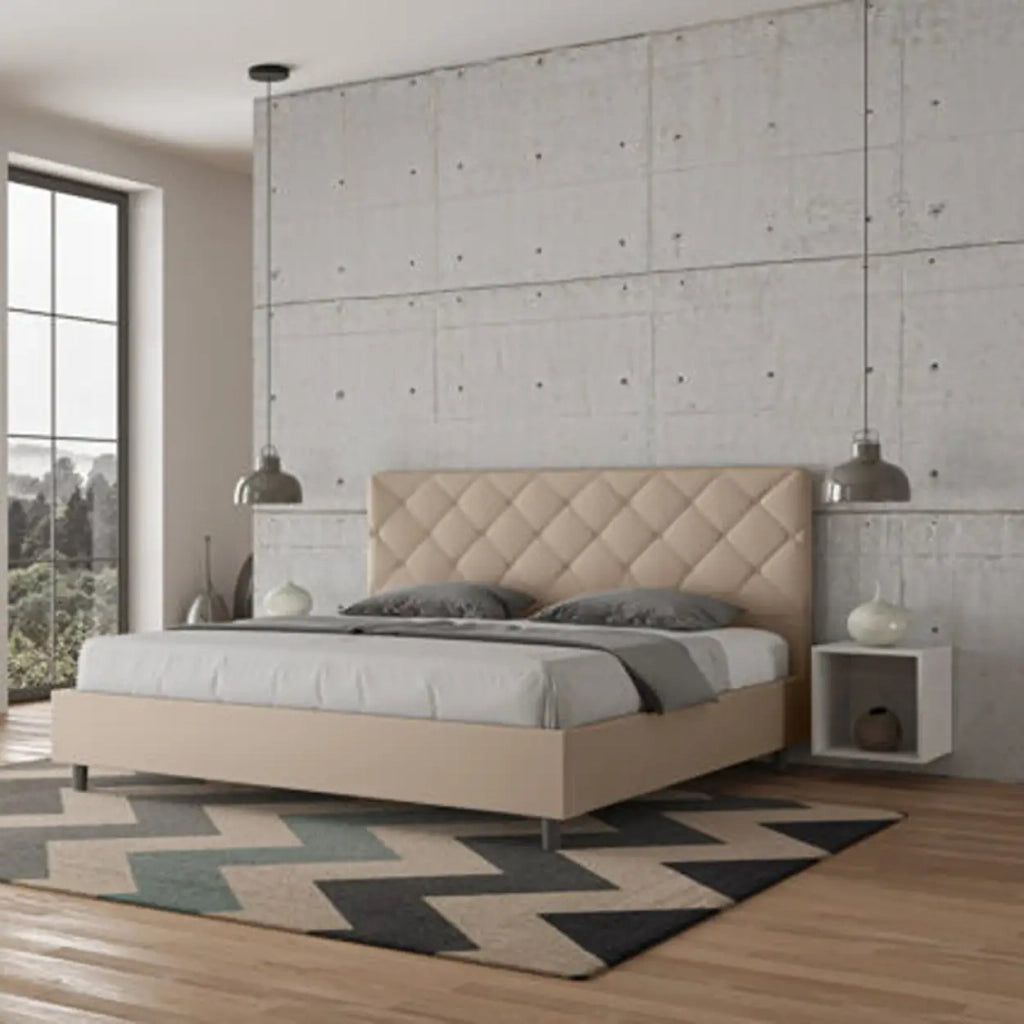 Letto matrimoniale king size con rete imbottito 200x210 similpelle tortora Priya
