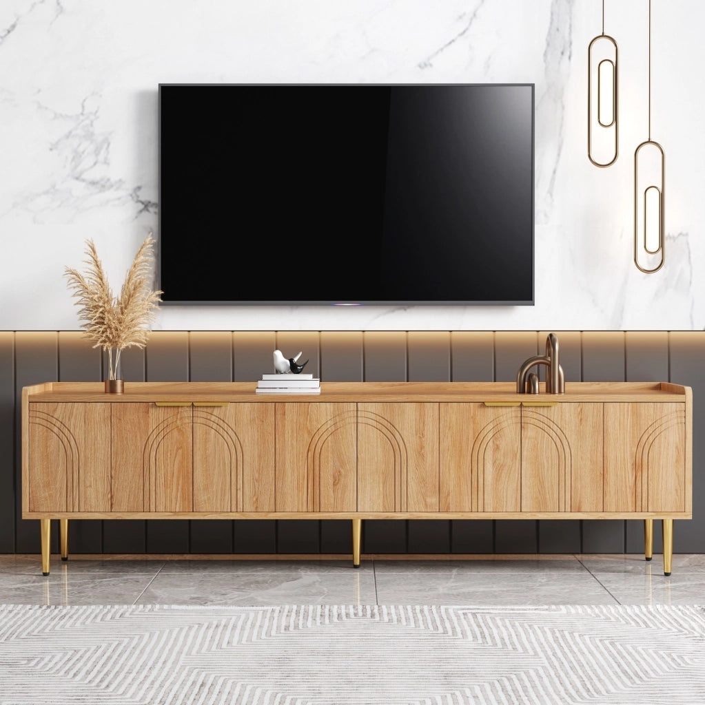 Mobile TV 170x35x47.5 cm con ante scultoree; maniglie in metallo; MDF; naturale