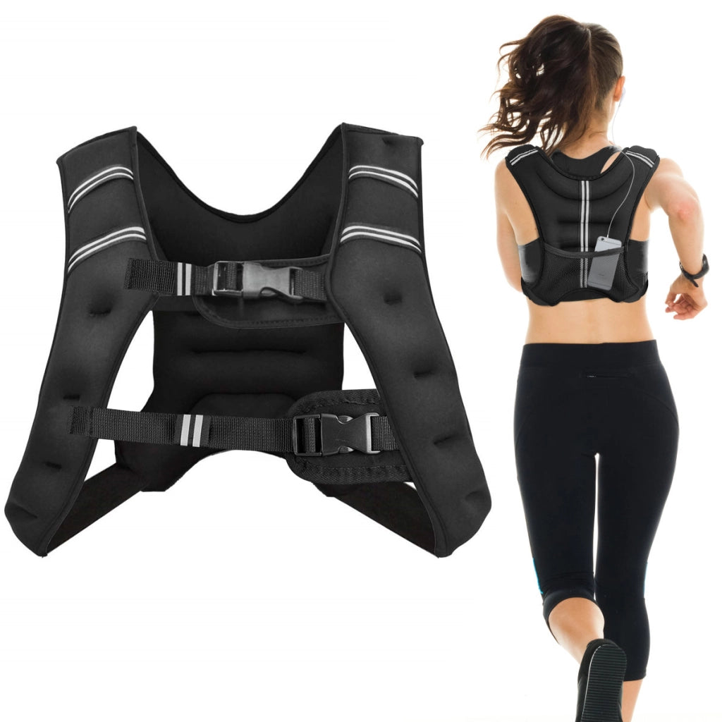 Giubbotto da allenamento 8kg con fibbie regolabili e borsa, Giubbotto zavorrato con striscia riflettente Nero