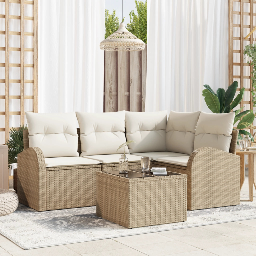 Set Divano da Giardino 5 Pezzi con Cuscini in Rattan Polare Marrone