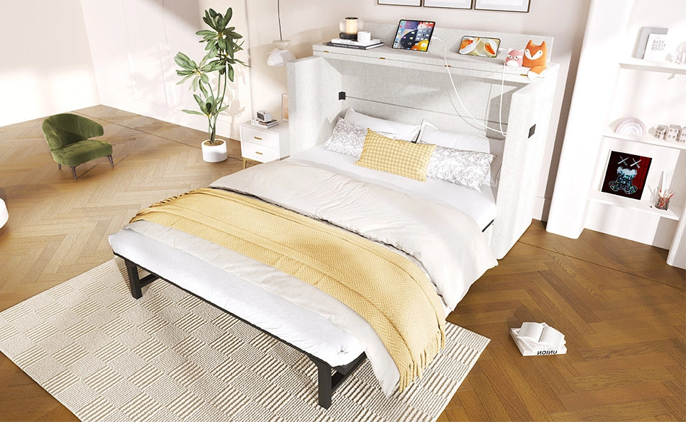 Letto a scomparsa mobile 140x200 cm beige con USB