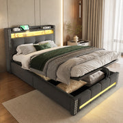 Letto imbottito multifunzionale 90x200 cm con LED, USB e contenitore