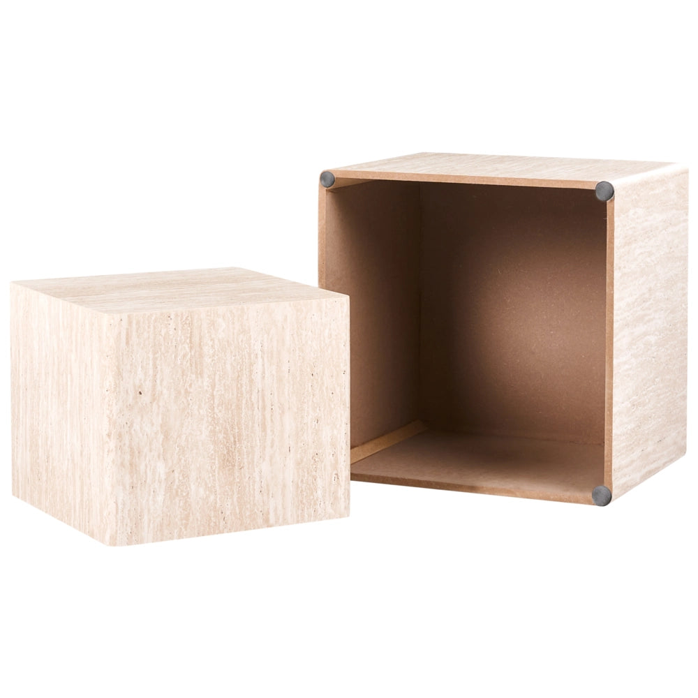 Set di 2 tavolini da salotto con piano in MDF effetto travertino quadrati per salotti di piccole e medie dimensioni