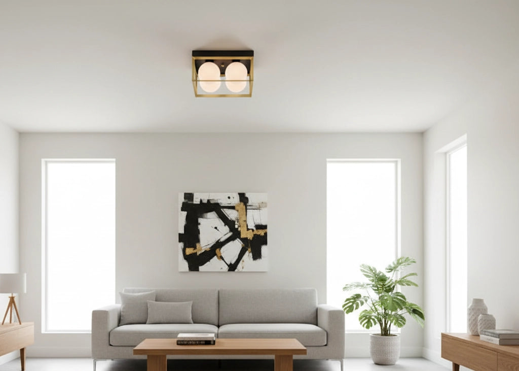 Lampada da Soffitto Plafoniera Moderna Minimalista con sfera in Vetro Opalino Attacco G9 Illuminazione Elegante per Soggiorno Camera da Letto cucina Quadrata con 4 sfere