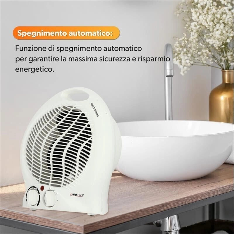 HIGH-TECH TERMOVENTILATORE 1000-2000 W 2 LIVELLI DI POTENZA E SPEGNIMENTO AUTOMATICO