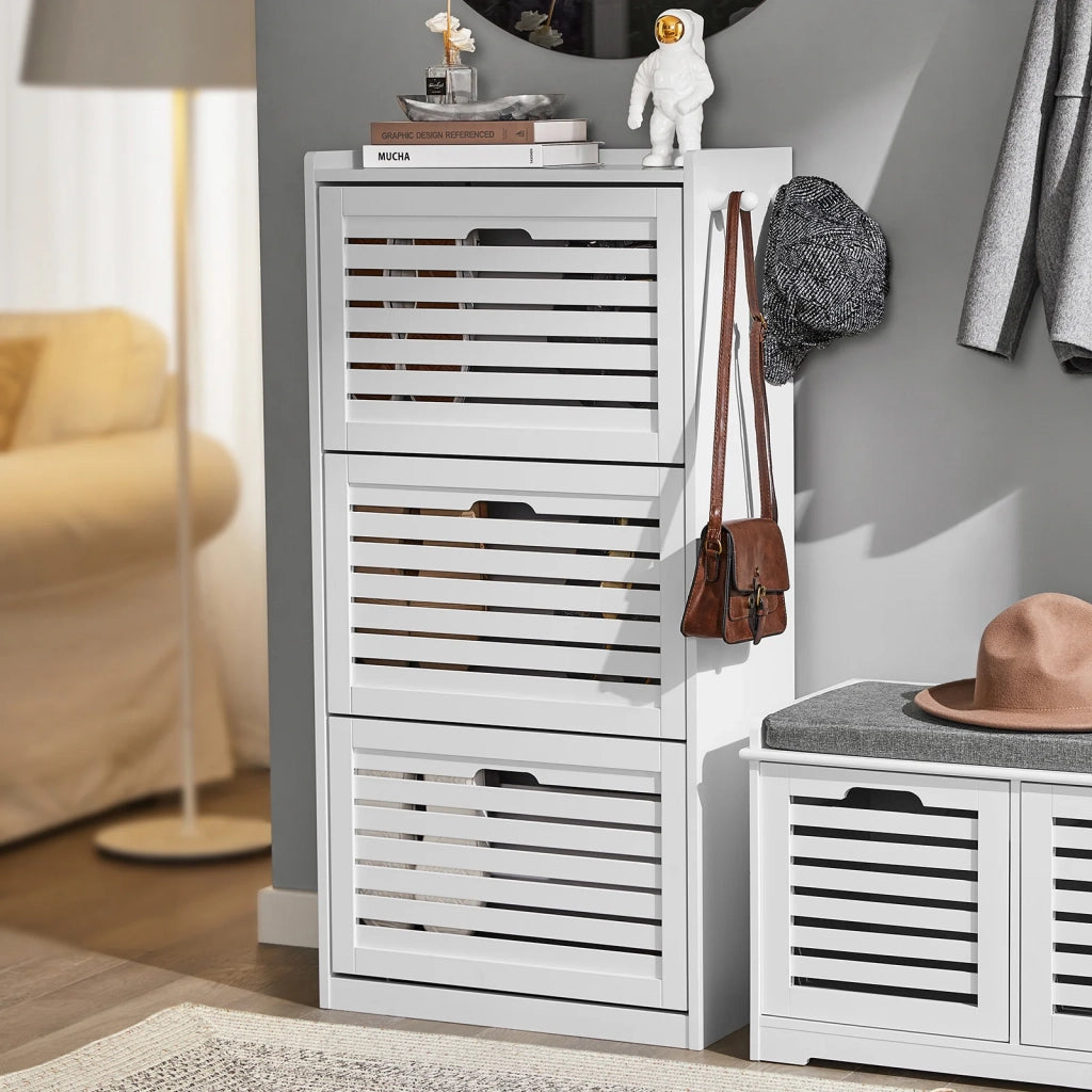 Scarpiera con 3 ribalte Scarpiera con 6 ripiani Portascarpe salvaspazio regolabili bianco, FSR108-W