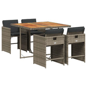 Set da Pranzo da Giardino 5 pz | Set Salotto da Giardino con Cuscini in Polyrattan Grigio